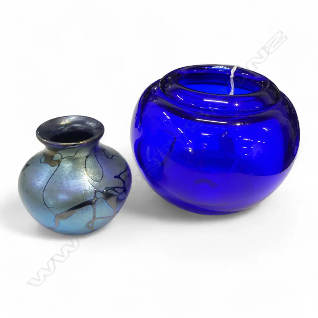 O. M. HOGLUND BLUE ART GLASS VASE 2000 H.100mm + ANOTHER Image 1++