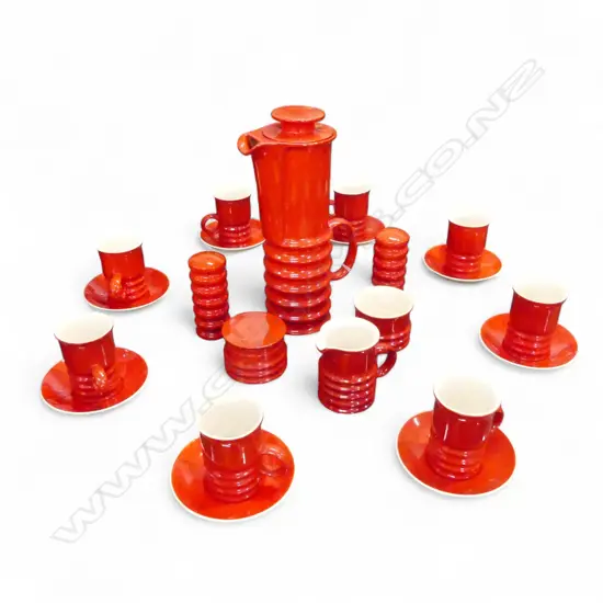 14 PCE RED CARLTON WARE COFFEE SET...