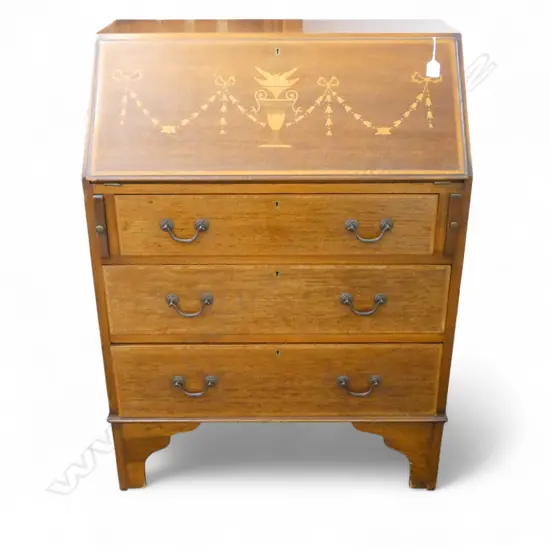 Edwardian Sheraton Revival walnut inlaid fall front writing bureau 760 x 460 x 1030mm