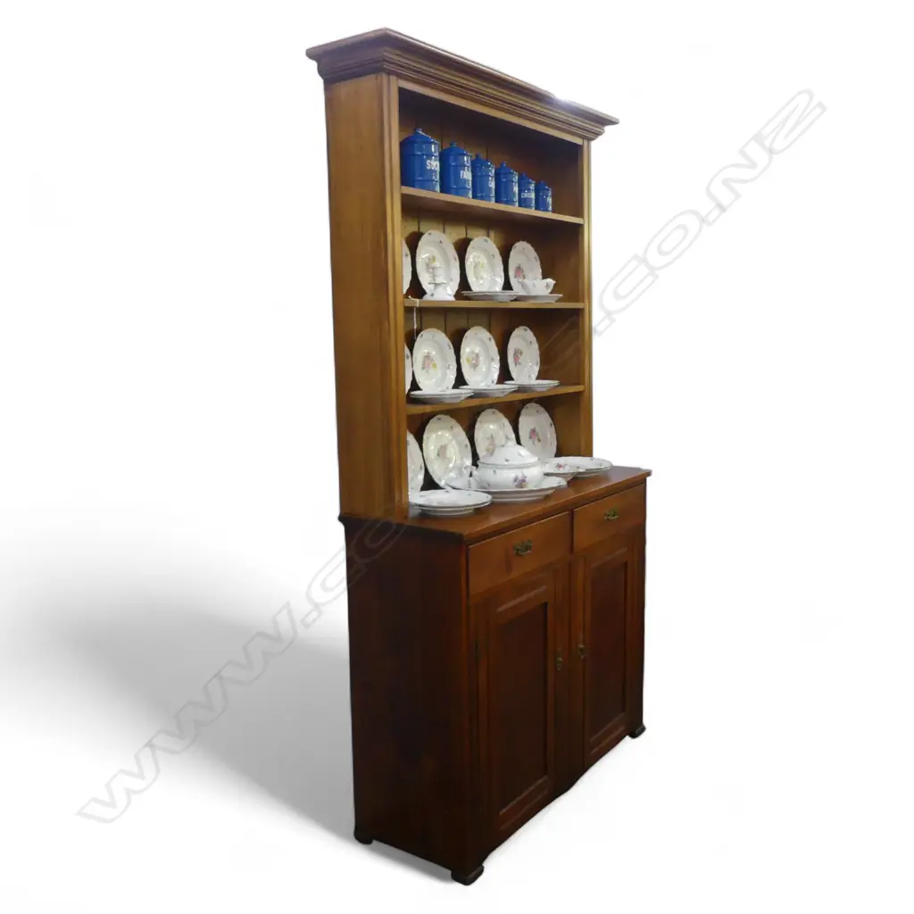 Open plate rack dresser, in two pieces with four shelves top and two drawers and two doors bottom Image 1++