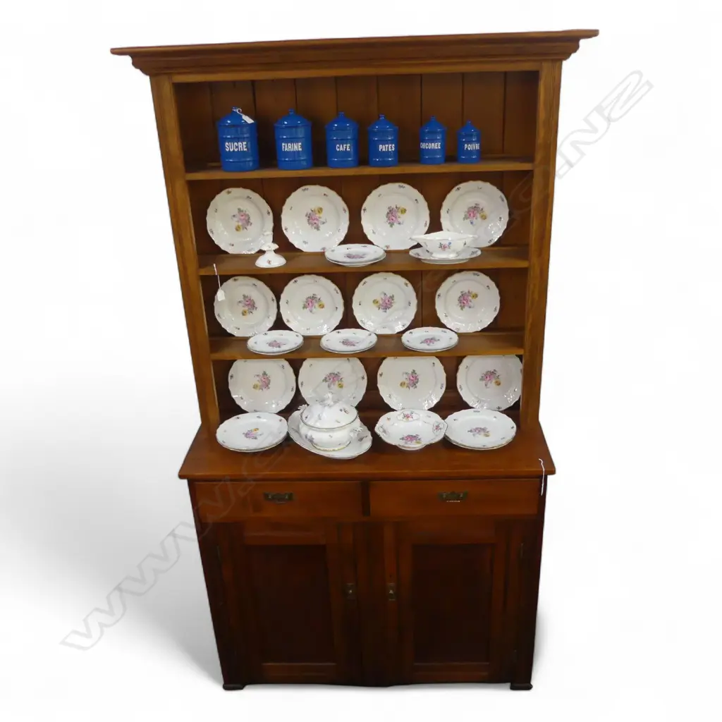 Open plate rack dresser, in two pieces with four shelves top and two drawers and two doors bottom Image 1++