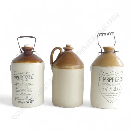 3 ANTIQUE STONEWARE FLAGONS, H.320mm