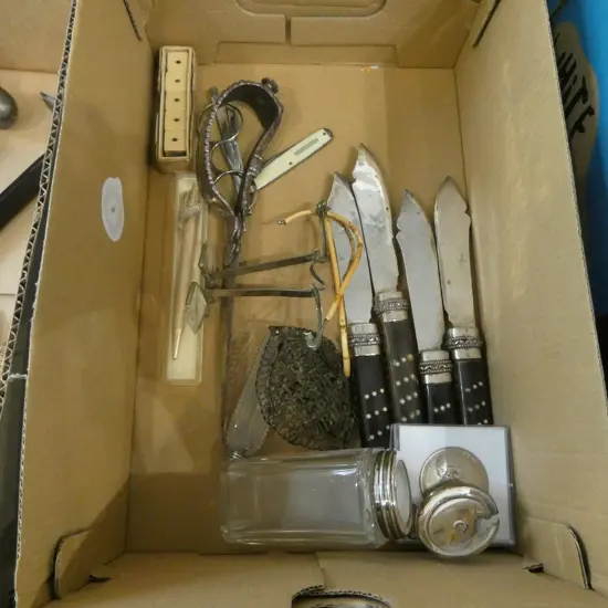 ASST. PCES; 2 PRS GLASSES (1 SILVER), GP PEN, 4 KNIVES ETC