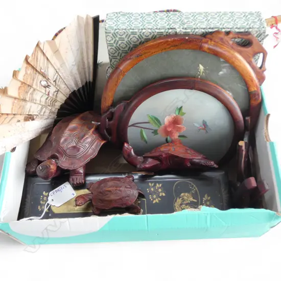 small box 8 vintage oriental collectables fan box l270mm etc