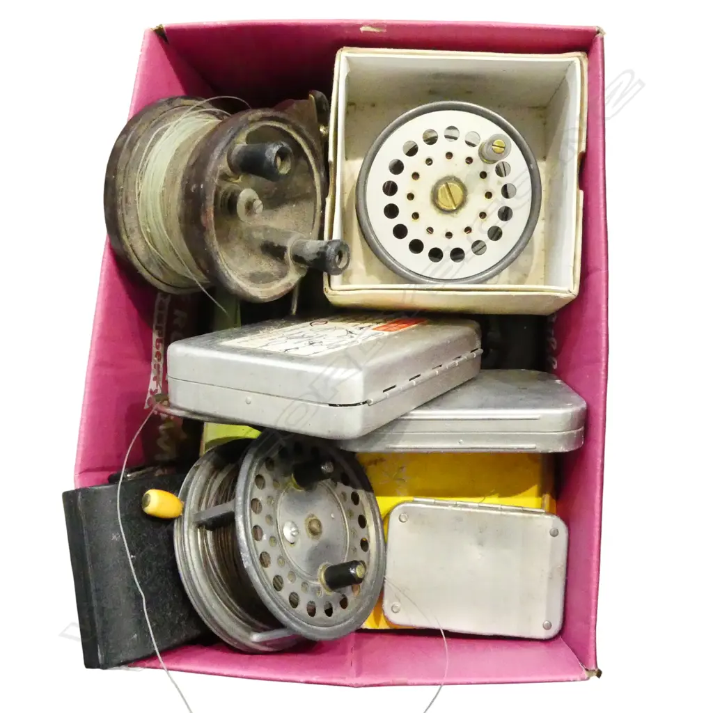 ASST. FLY FISHING GEAR; REELS, FLIES ETC + CAMERA ETC Image 1++