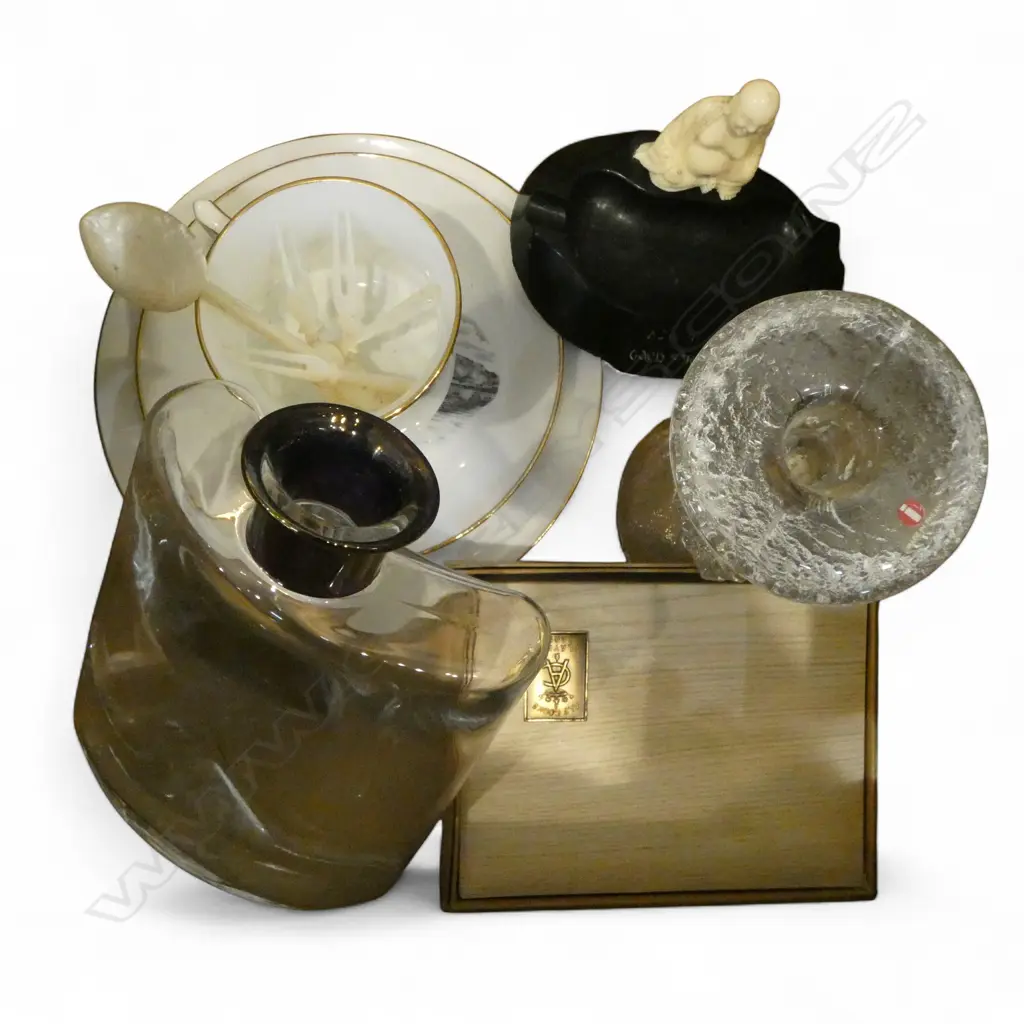 ASST. ITEMS; ITTALA CANDLESTICK, PLAYING CARDS, MANGONUI TRIO ETC Image 1++