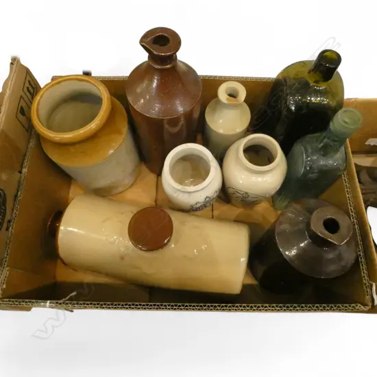 ASST. ANTIQUE STONEWARE & GLASS BOTTLES 
