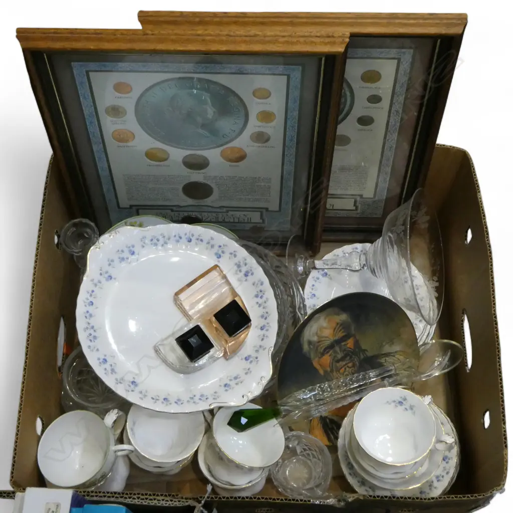 ASST. CRYSTAL & CHINA + 2 FRAMED COIN SETS Image 1++