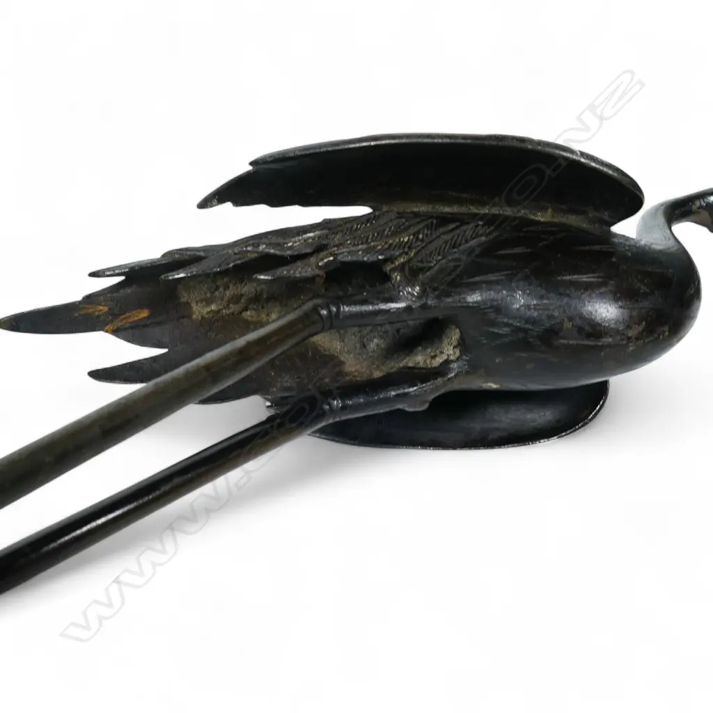 A 19thC Japanese bronze stork on crane figured pricket candlestick Image 1++