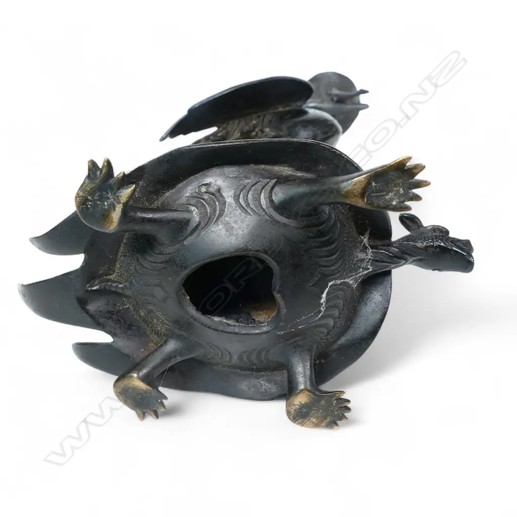 A 19thC Japanese bronze stork on crane figured pricket candlestick Image 1++