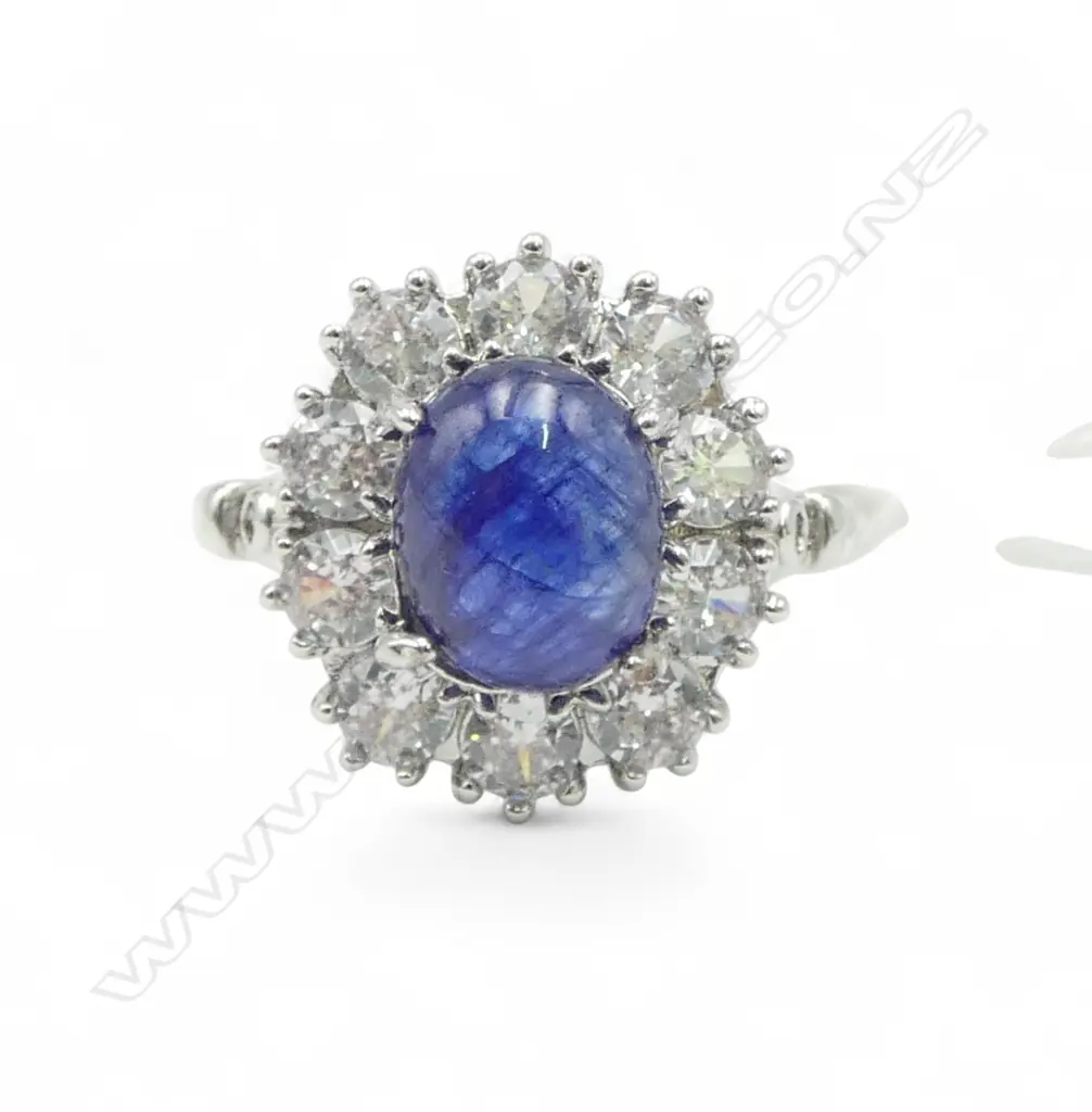 SAPPHIRE & CZ RING, CLARITY of STONE ENHANCED, AIG CERT SIZE S Image 1++
