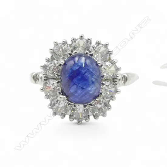 SAPPHIRE & CZ RING, CLARITY of STONE ENHANCED, AIG CERT SIZE S