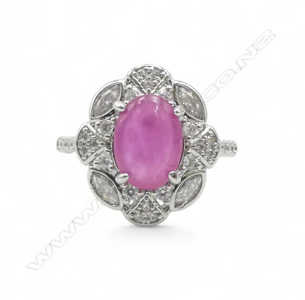 RUBY & CZ RING, STONE ENHANCED, AIG CERT SIZE T Image 1++