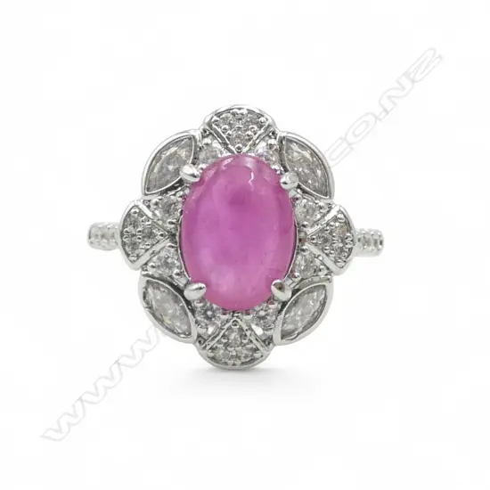 RUBY & CZ RING, STONE ENHANCED, AIG CERT SIZE T