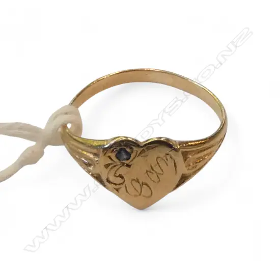 9ct  small girls SIGNET RING with blue stone SIZE M 1.6gms