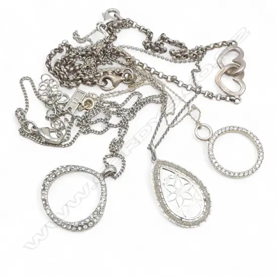 3 SILVER CHAINS w PENDANTS & 1 PLATED w CZs