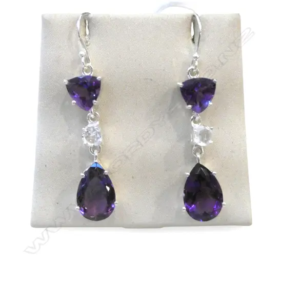 PR SILVER AMETHYST & WHITE TOPAZ EARRINGS