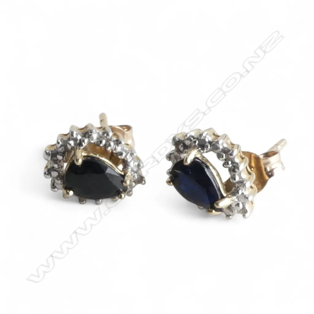 PR 9CT SAPPHIRE & DIAMOND EARRINGS, 1.63gms Image 1++