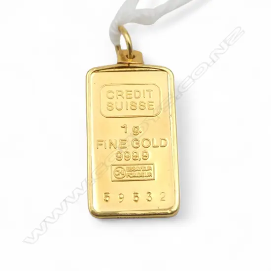 CREDIT SUISSE 1G .999 FINE GOLD PENDANT 1.22gm in gold frame