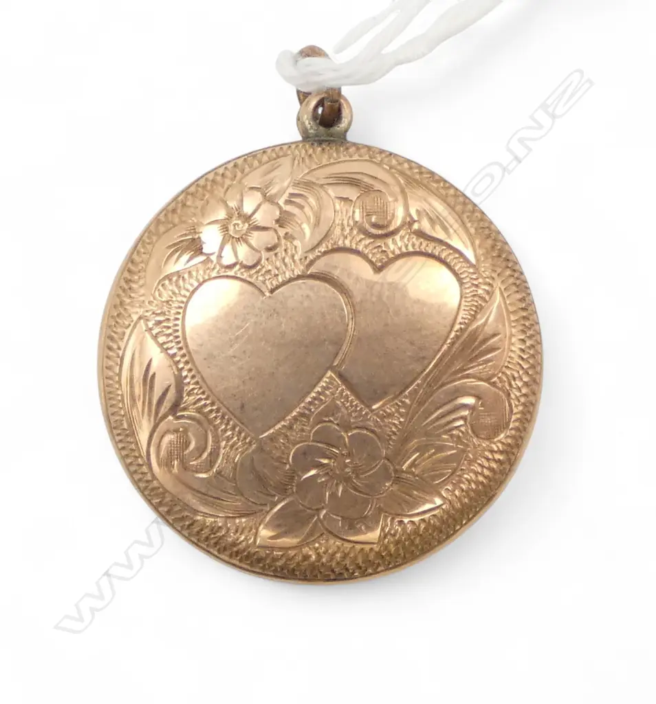 9ct ROSE GOLD double heart engraved PENDANT LOCKET 4.4gms Image 1++