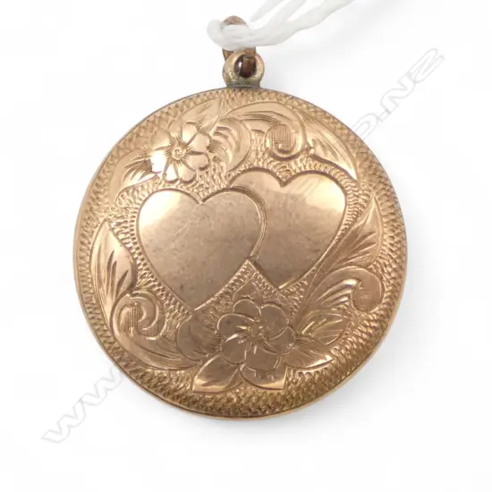 9ct ROSE GOLD double heart engraved PENDANT LOCKET 4.4gms