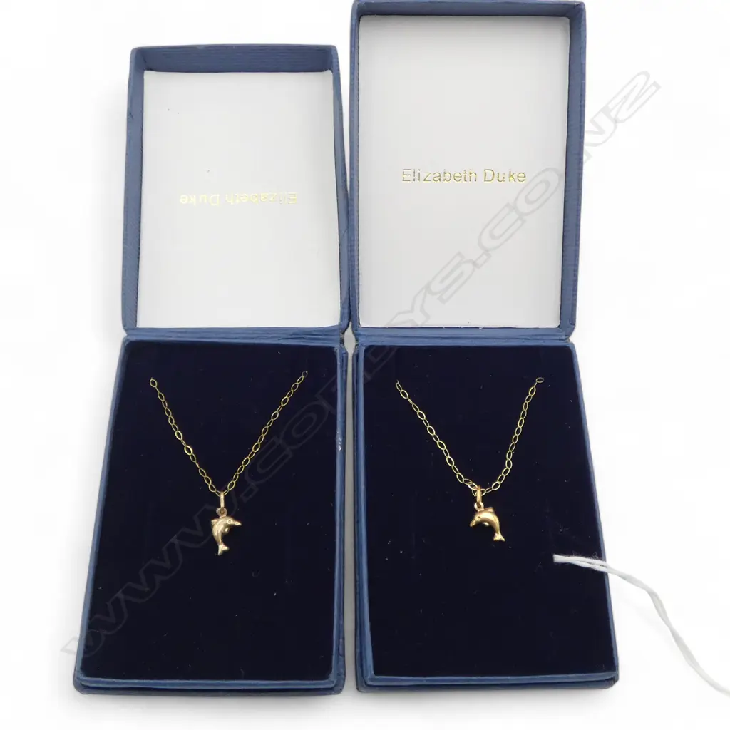 2 ELIZABETH DUKE 9ct GOLD DOLPHIN PENDANTS 0.79gms Image 1++