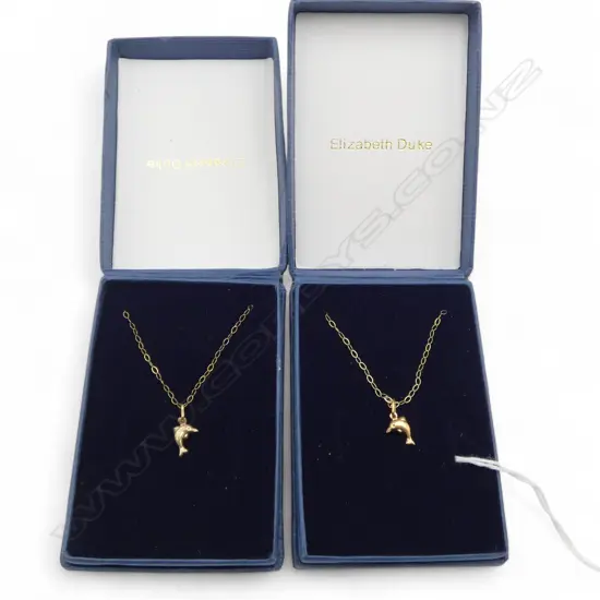 2 ELIZABETH DUKE 9ct GOLD DOLPHIN PENDANTS 0.79gms