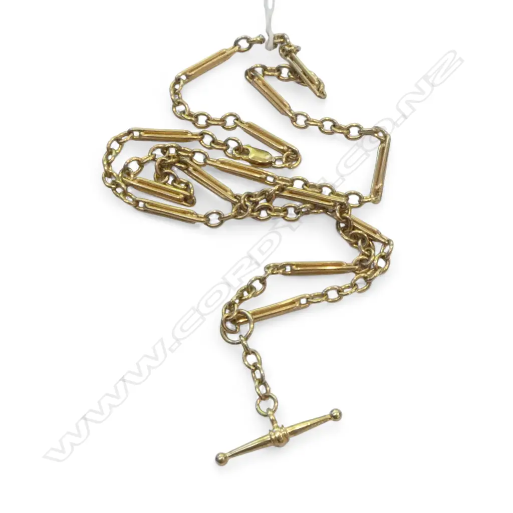 9ct GOLD ALBERT STYLE CHAIN w. T-BAR 19.09gms Image 1++