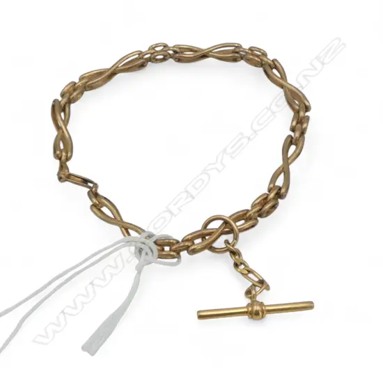 9ct GOLD GATE LINK TYPE BRACELET with T-BAR. 9.5gms