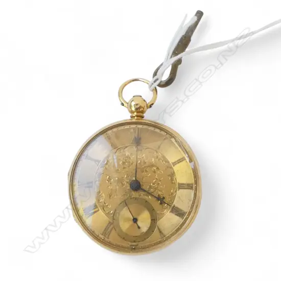 VICTORIAN JAS. HUX 18ct GOLD FUSEE OPEN FACE POCKET WATCH glass loose  75gms