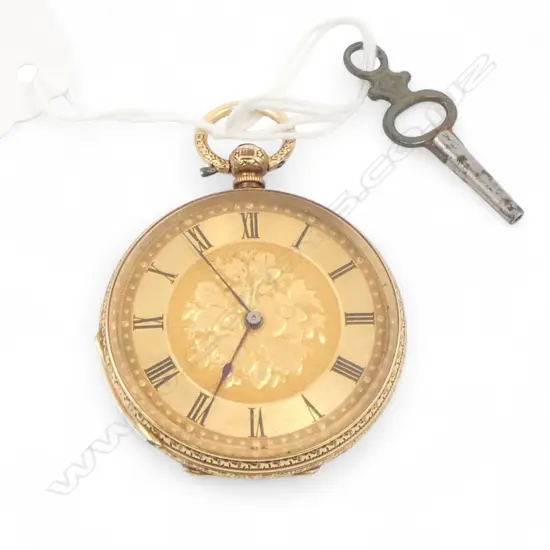18ct GOLD Baume Swiss 19thC MID-SIZE POCKET WATCH running with key. 40gms