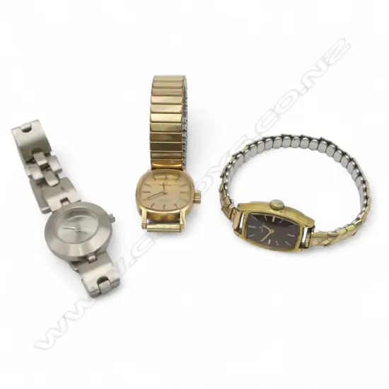 LADIES YG OMEGA DE VILLE WRISTWATCH w. YG EXPANDING STRAP crown not original, some restoration + 2 OTHER WATCHE