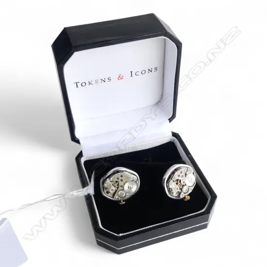 PR WATCH MOVEMENT CUFFLINKS, SET IN STG SILVER, 15gms