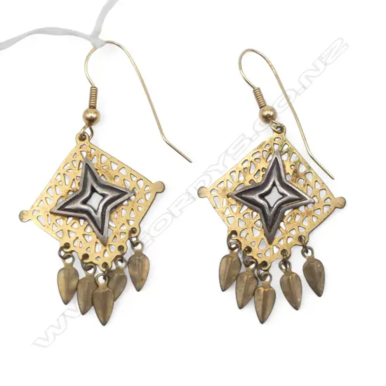 PR VINTAGE DESIGNER DROP EARRINGS with spade form tassel fringe