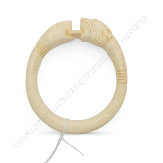 LGE SOLID IVORY BANGLE lion & snake heads opposing 