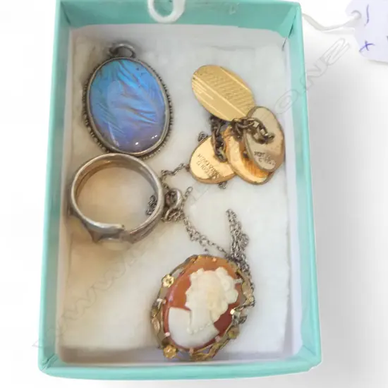 ASST. JEWELLERY Incl. STG SILVER BUTTERFLY RING PENDANT, PR 9ct GOLD PLATED CUFF LINKS etc