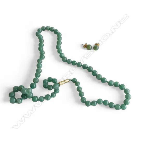 JADE BEAD NECKLACE L.550mm w. MATCHING PR EARRINGS 