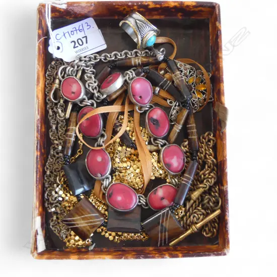 ASST. COSTUME JEWELLERY INCL. 925 SILVER & RED CORAL NECKLACE L.400mm, 925 SILVER NECKLACE AF & BRACELET, 32.9gms