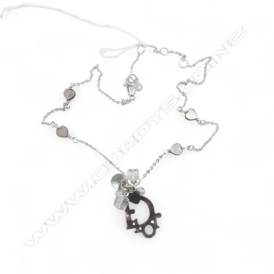 CHRISTIAN DIOR CHARM NECKLACE w Dior charm, hearts & crystals, L.400mm