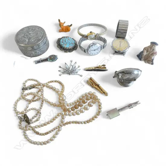 ASST. COSTUME JEWELLERY + ORIENTAL SILVER CONTAINER 55mm dia, 48gms