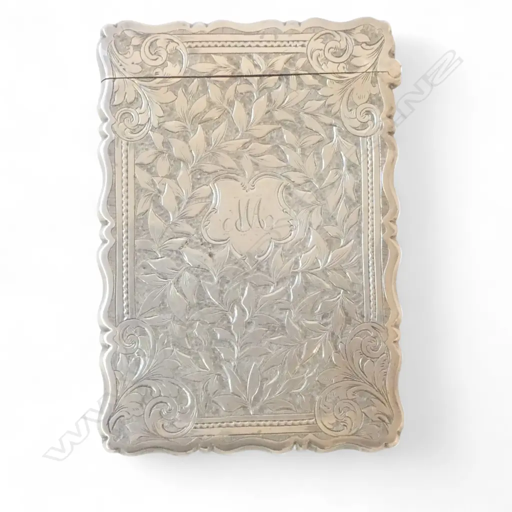 Silver engraved Edwardian card case. Birmingham 1882 45gms Image 1++
