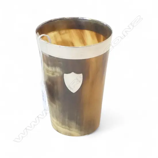 VICTORIAN SILVER MOUNTED & HORN CUP glass bottom H.115mm