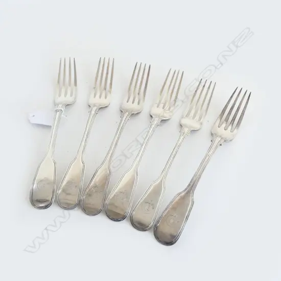 SET 6 GEORGE III SILVER TABLE FORKS fiddle & thread pattern London 1817 388gms