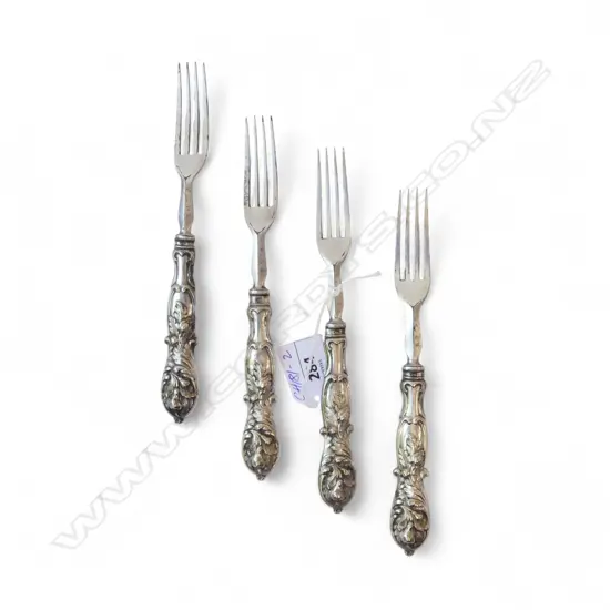 4 SILVER PLATE VICTORIAN FRUIT FORKS embossed handles