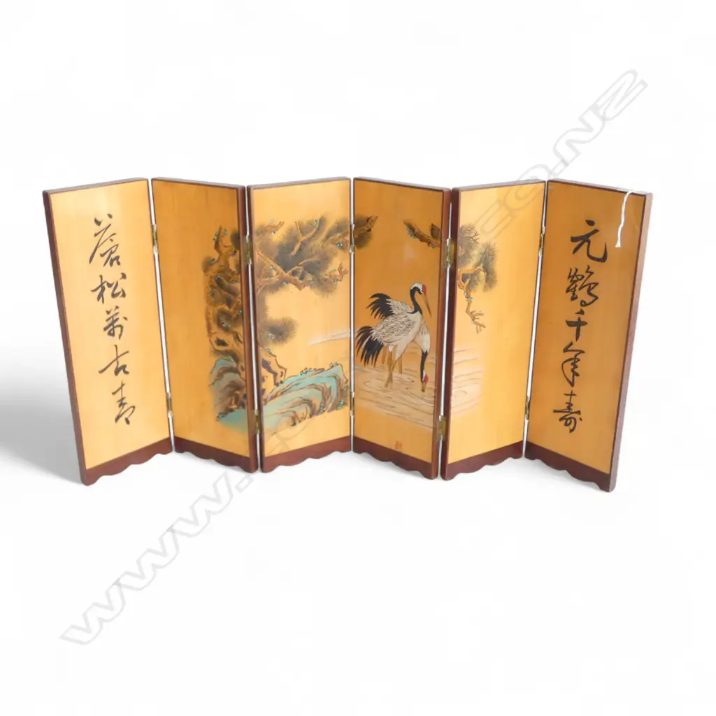 ORIENTAL 6 FOLD SIGNED PAINTED SCREEN H300MM Image 1++