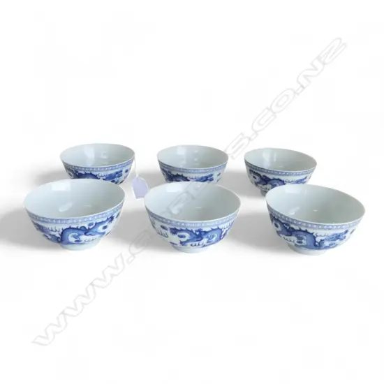 set 6 CHINESE porcelain QIANGLONG MARKED B & W BOWLS 5 claw dragon decoration. Dia.114mm