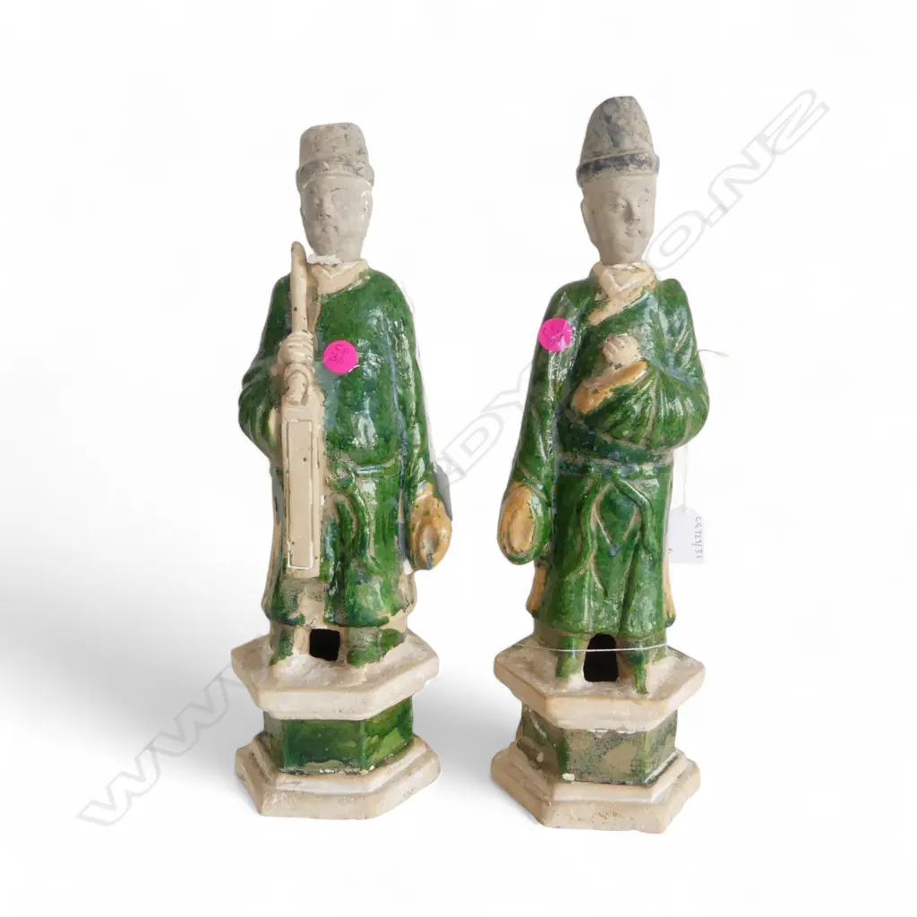 2 TANG STYLE GLAZED TERRACOTTA FIGURES H410MM Image 1++