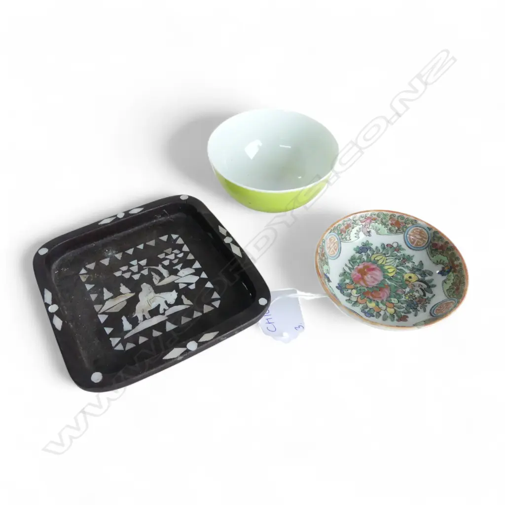 2 CHINESE CUPS + MoP INLAID COASTER 110x110mm ALL AF Image 1++
