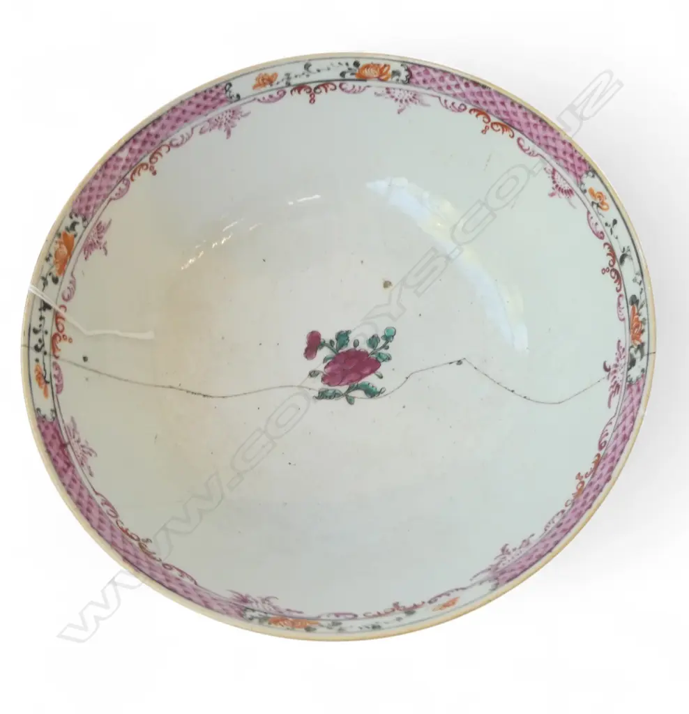 OLD CHINESE PORCELAIN BOWL staple repair Dia.260mm Image 1++