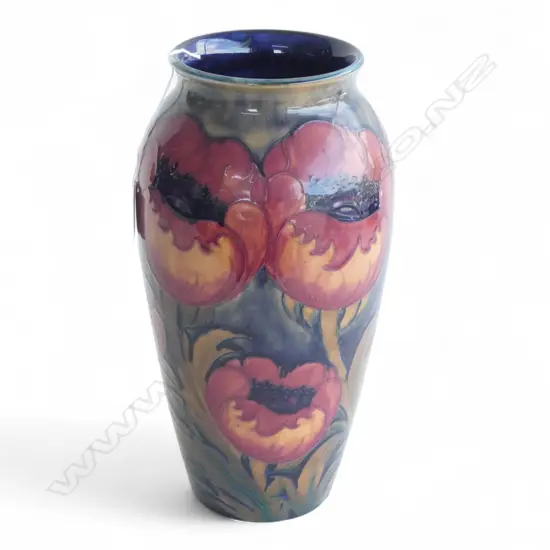 LG MOORCROFT POPPIES VASE H.305mm base w. small chip